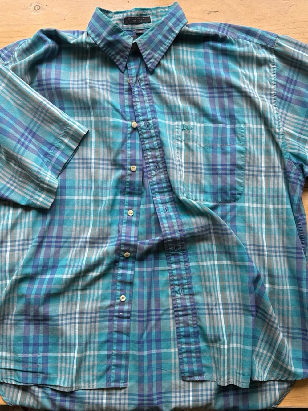 Dior Men’s Plaid Button-Down Shirt in Teal and Blue